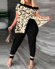 Plus Size Fashion Print Slit Tops And Pants Two Piece Set SHD-9619