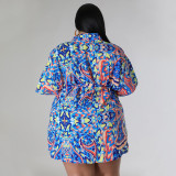 Plus Size Casual Print Tie Up Two Piece Shorts Set NNWF-7889