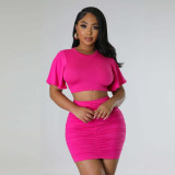 Solid Color Short Sleeve Two Piece Skirts Set SFY-2340