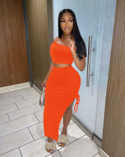 Solid Color Sleeveless Tops And Slit Skirts Two Piece Set QZX-6283