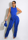Solid Sleeveless Vest And Tassel Pants Two Piece Set MDF-5380