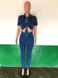 Casual Denim Tie Up Slim Jumpsuit LX-3548