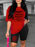 Short Sleeve Letter Print Casual Two Piece Set HGL-9009043
