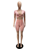 Solid Color Bandage Tight Two Piece Shorts Set QXTF-8203