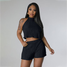 Solid Color Sleeveless Tops And Shorts 2 Piece Set MIL-L499