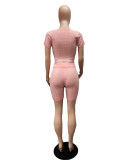 Solid Color Bandage Tight Two Piece Shorts Set QXTF-8203