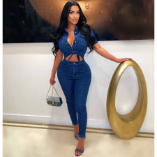 Casual Denim Tie Up Slim Jumpsuit LX-3548