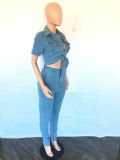 Casual Denim Tie Up Slim Jumpsuit LX-3548