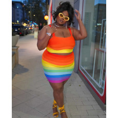 Plus Size Fashion Printed Sling Top Skirt Two Piece Set QYXZ-9107