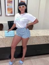 Letter Print Solid T Shirts And Shorts Two Piece Set GDNY-1065