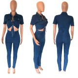 Casual Denim Tie Up Slim Jumpsuit LX-3548