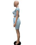 Solid Color Bandage Tight Two Piece Shorts Set QXTF-8203