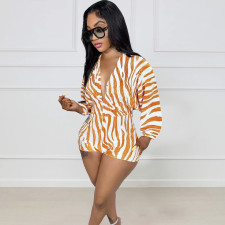 Long Sleeve Print V Neck Romper ORY-5254