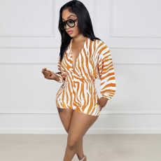 Long Sleeve Print V Neck Romper ORY-5254