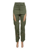 Contrast Color Patchwork Hollow Out Pants QXTF-8201