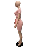 Solid Color Bandage Tight Two Piece Shorts Set QXTF-8203