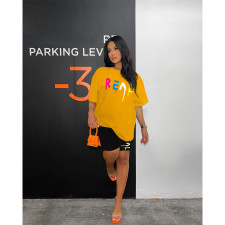 Fashion Letter Print Short Sleeve Shorts 2 Piece Set HGL-9009040