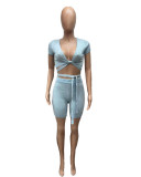 Solid Color Bandage Tight Two Piece Shorts Set QXTF-8203