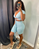 Solid Color Bandage Tight Two Piece Shorts Set QXTF-8203