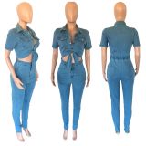 Casual Denim Tie Up Slim Jumpsuit LX-3548