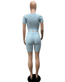 Solid Color Bandage Tight Two Piece Shorts Set QXTF-8203