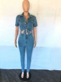 Casual Denim Tie Up Slim Jumpsuit LX-3548