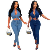 Casual Denim Tie Up Slim Jumpsuit LX-3548