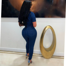 Casual Denim Tie Up Slim Jumpsuit LX-3548