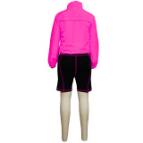 Contrast Color Patchwork Long Sleeve Shorts Sport Set YF-9394