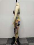 Fashion Print Sling Two Piece Pants Set(With Waist Belt) NY-2769
