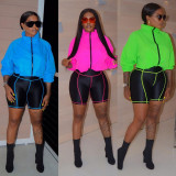 Contrast Color Patchwork Long Sleeve Shorts Sport Set YF-9394