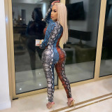 Snake Print Hollow Out Bandage Jumpsuit YF-9787