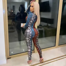 Snake Print Hollow Out Bandage Jumpsuit YF-9787