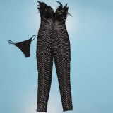 Plus Size Feather Patchwork Hot Drill Jumpsuit NY-2762