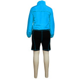 Contrast Color Patchwork Long Sleeve Shorts Sport Set YF-9394