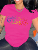 Plus Size Letter Print Round Neck T-shirt GQF-0251