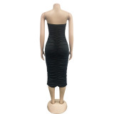 Solid Color Pleated Tube Tops Dress BY-6585