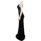 Sexy Hot Drilling Backless Sling Maxi Dress BY-6388