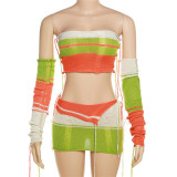 Fashion Knit Contrast Color Top Short Skirt Two Piece Set XEF- W23S29009