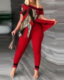 Casual Leopard Print Slit Two Piece Pants Set SHD-D9620
