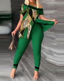Casual Leopard Print Slit Two Piece Pants Set SHD-D9620