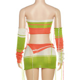 Fashion Knit Contrast Color Top Short Skirt Two Piece Set XEF- W23S29009