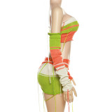 Fashion Knit Contrast Color Top Short Skirt Two Piece Set XEF- W23S29009
