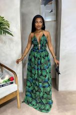 Summer Holiday Print Halter Long Dress GYLY-10197