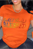 Plus Size Letter Print Round Neck T-shirt GQF-0251