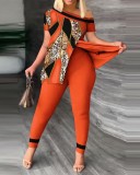 Casual Leopard Print Slit Two Piece Pants Set SHD-D9620