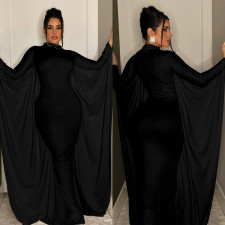 Solid Color Bat Long Sleeve Slim Maxi Dress BY-6575