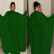 Solid Color Bat Long Sleeve Slim Maxi Dress BY-6575