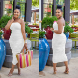 Solid Color Pleated Tube Tops Dress BY-6585