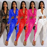Long Sleeve Mesh Hot Drill Two Piece Pants Set BY-6549